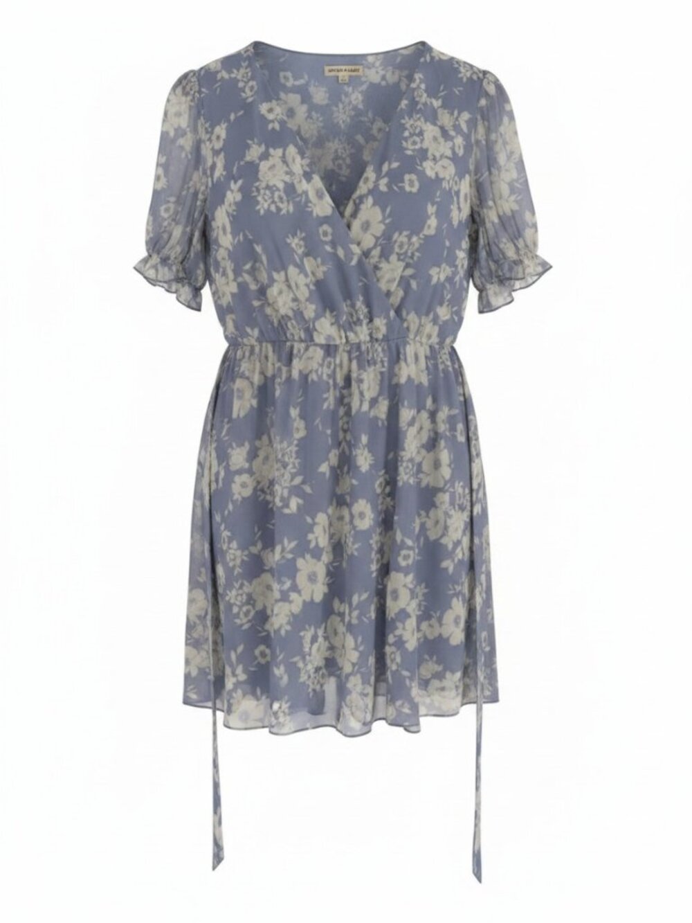 Inspired Hearts Women 2X Floral Blue V-Neck Ruffle Sleeve Chiffon Mini Dress